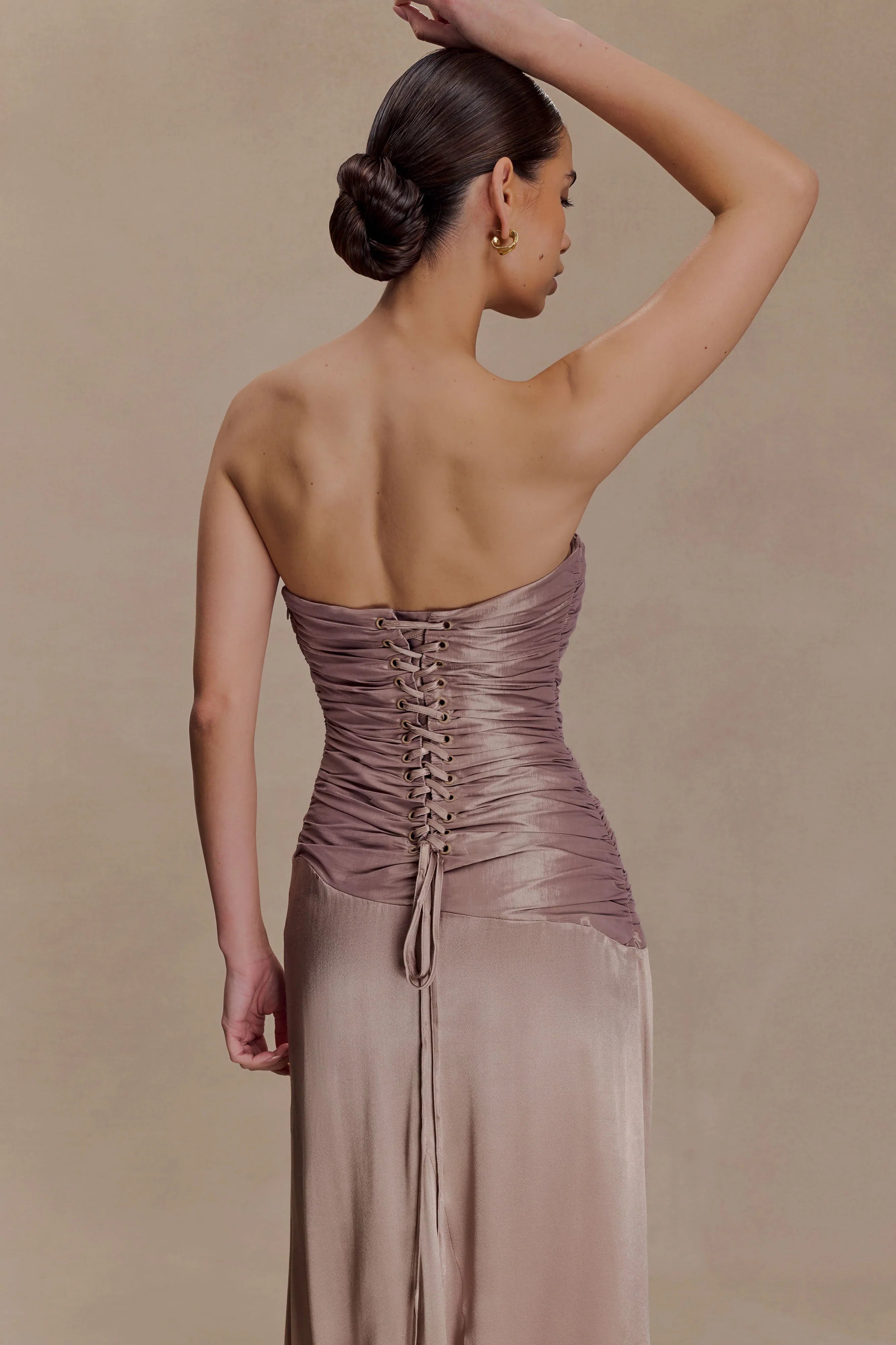 Serena Strapless Taffeta Maxi Dress - Bronze Taupe