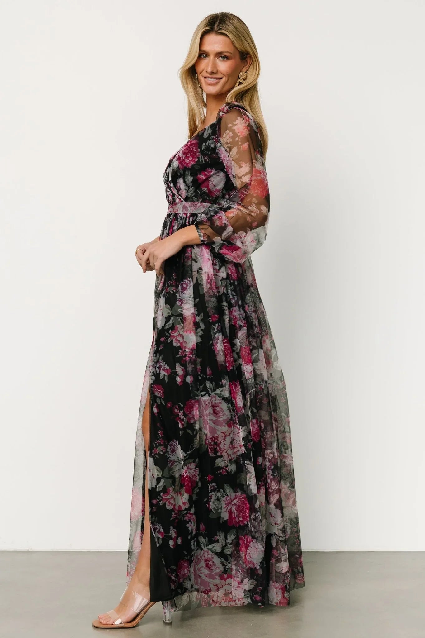 Desiree Tulle Maxi Dress | Black + Fuchsia