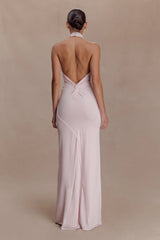 Elyna Slinky Halter Maxi Dress - Pale Pink