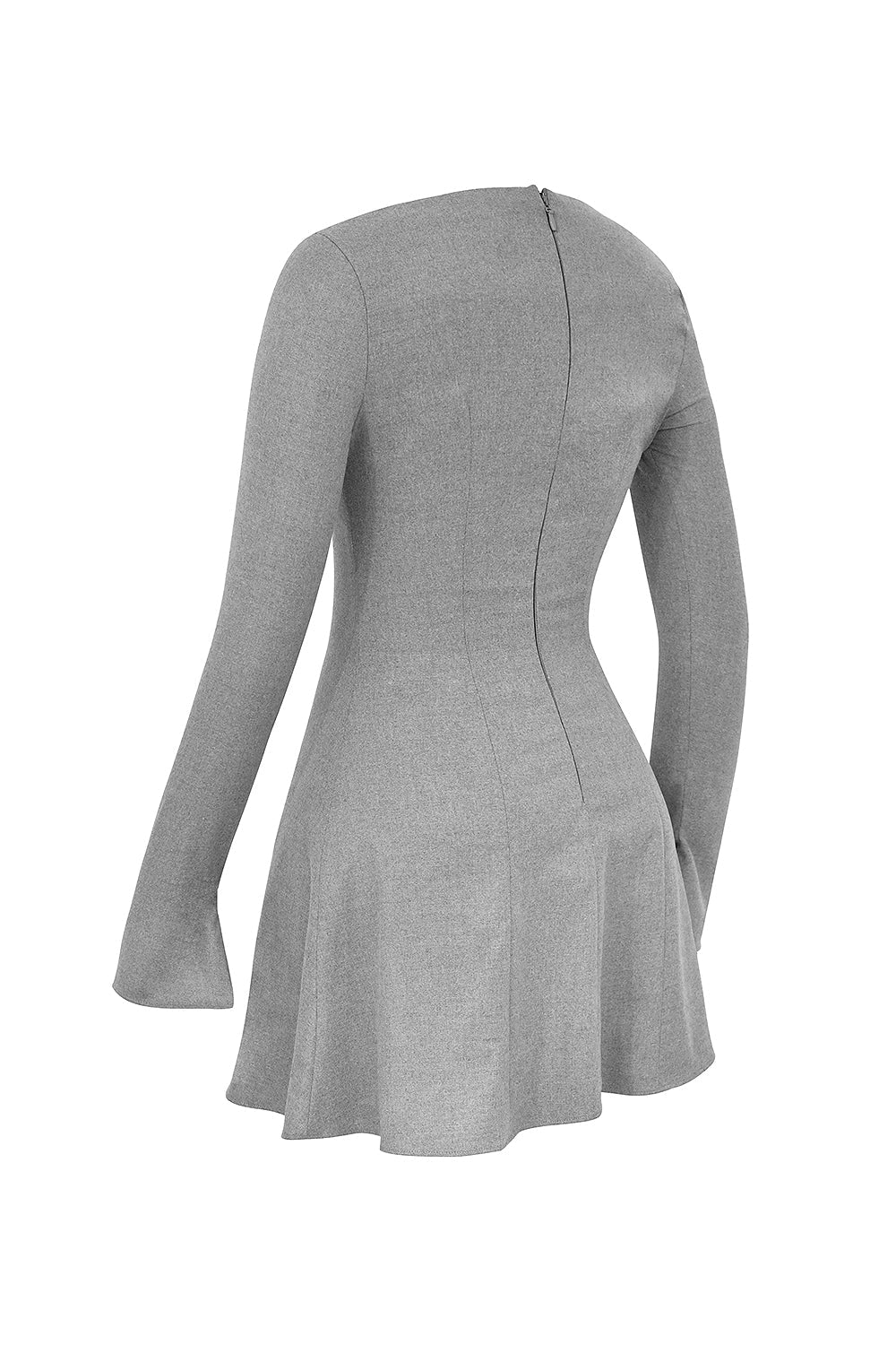 Angelique-Grey A-Line Long Sleeve Mini  Dress - SALE