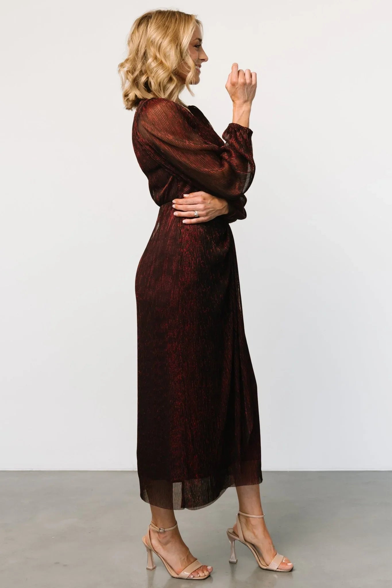 Devlyn Pleated Dress | Ruby Shimmer