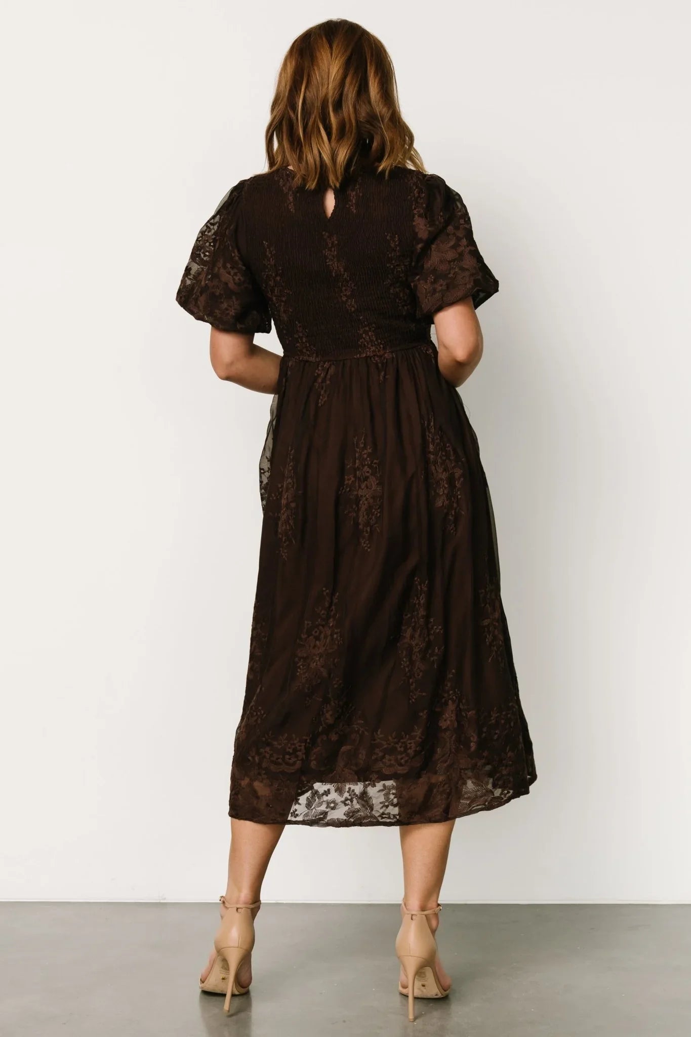 Corrine Embroidered Midi Dress | Brown