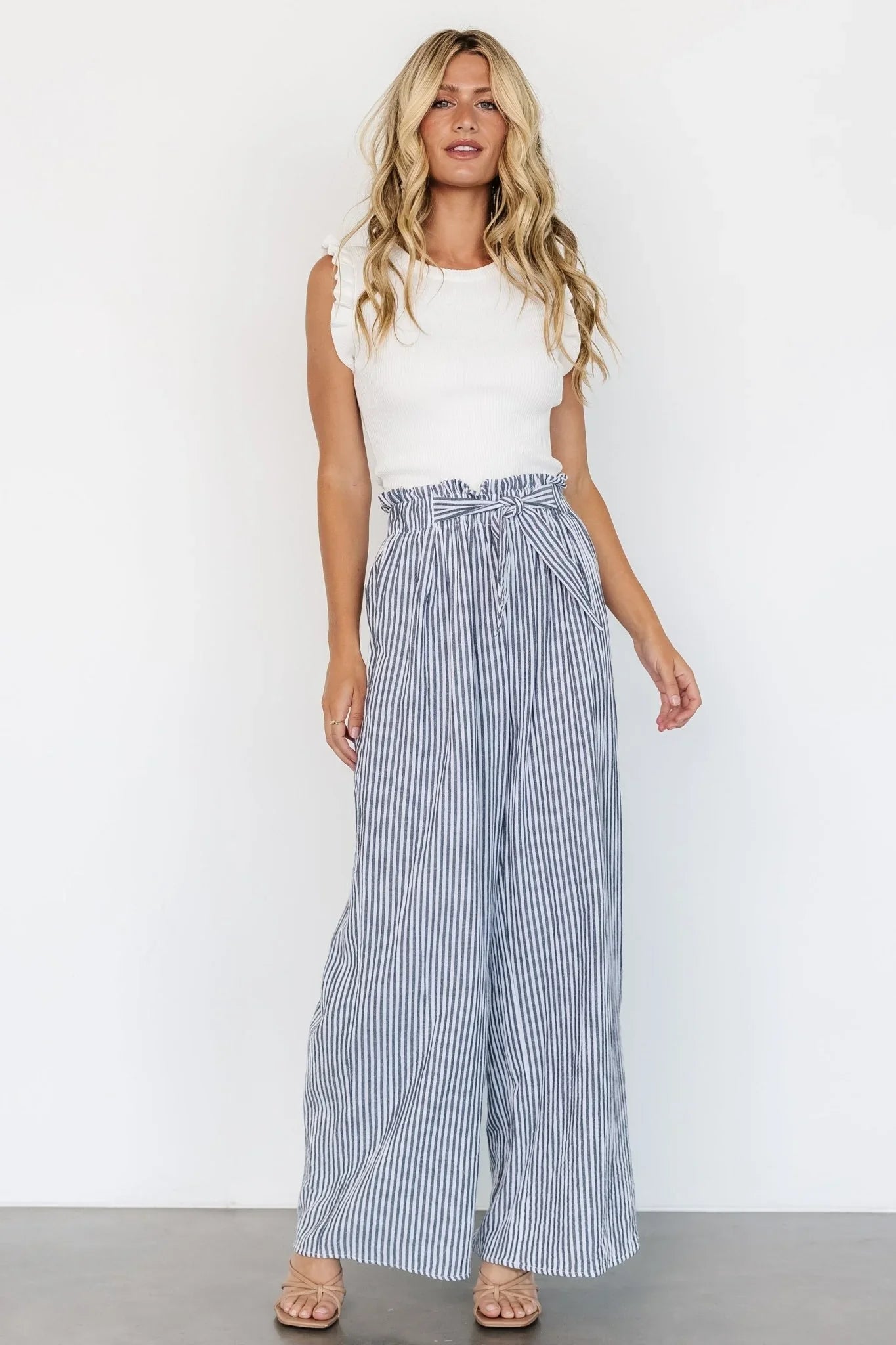 Delphi Wide Leg Pants | Navy Stripe