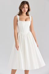 Amara-White Stretch Cotton Corset Midi Dress