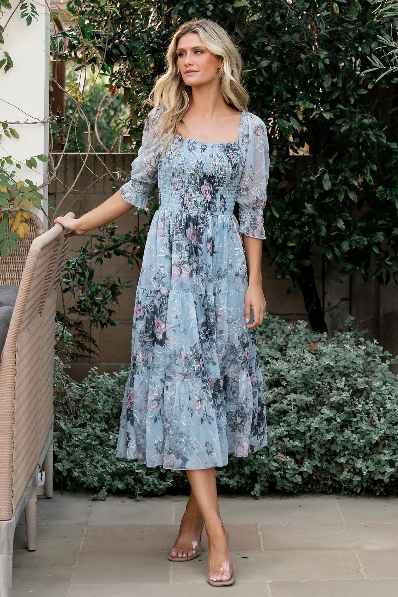 Fabian Jacquard Midi Dress | Light Blue Multi