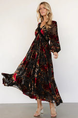 Adele Velvet Dress | Black + Rose Floral