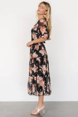 Fabian Jacquard Midi Dress | Peach + Black Floral