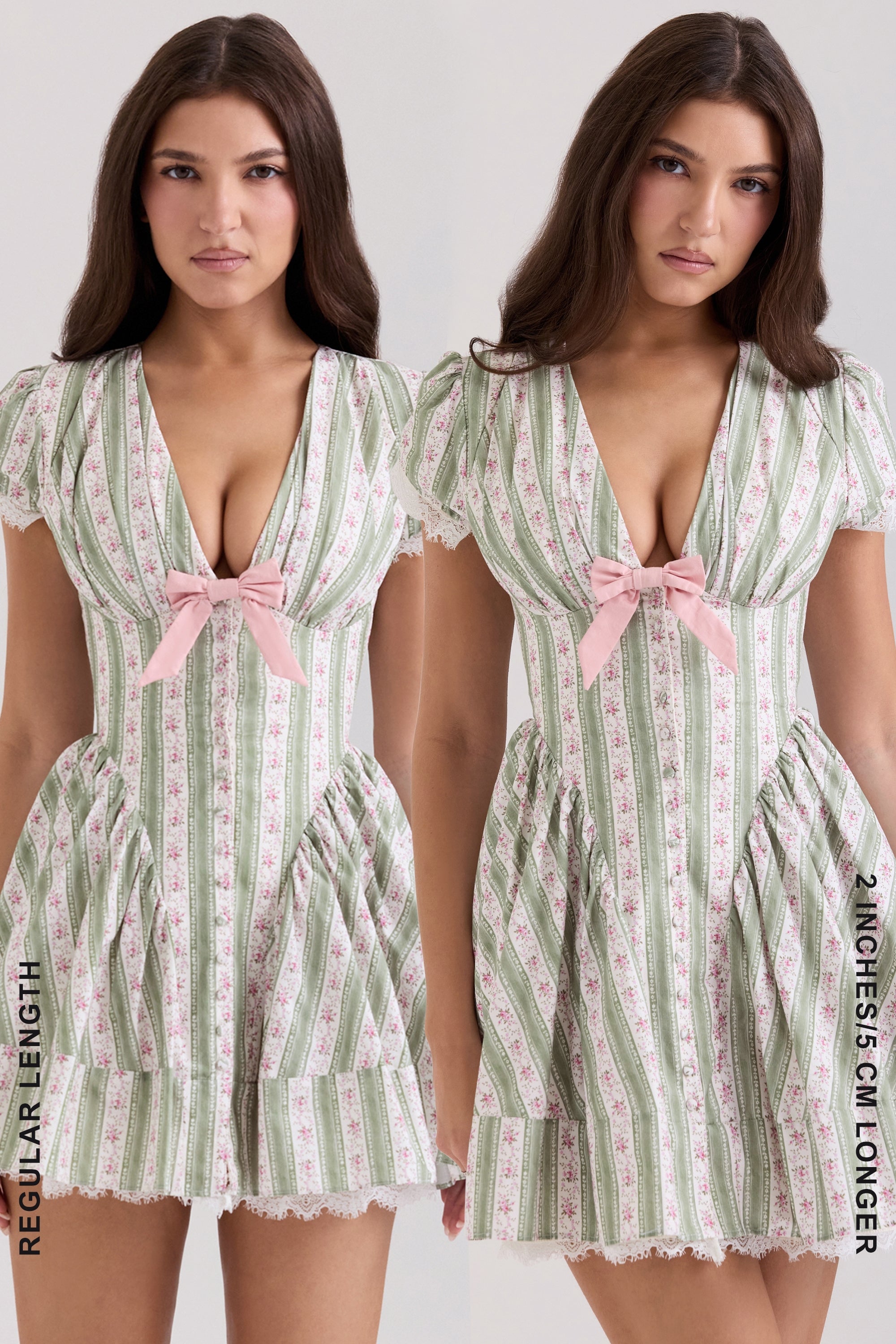 Emiliana-Green Stripe Floral Print Stretch Cotton Mini Dress