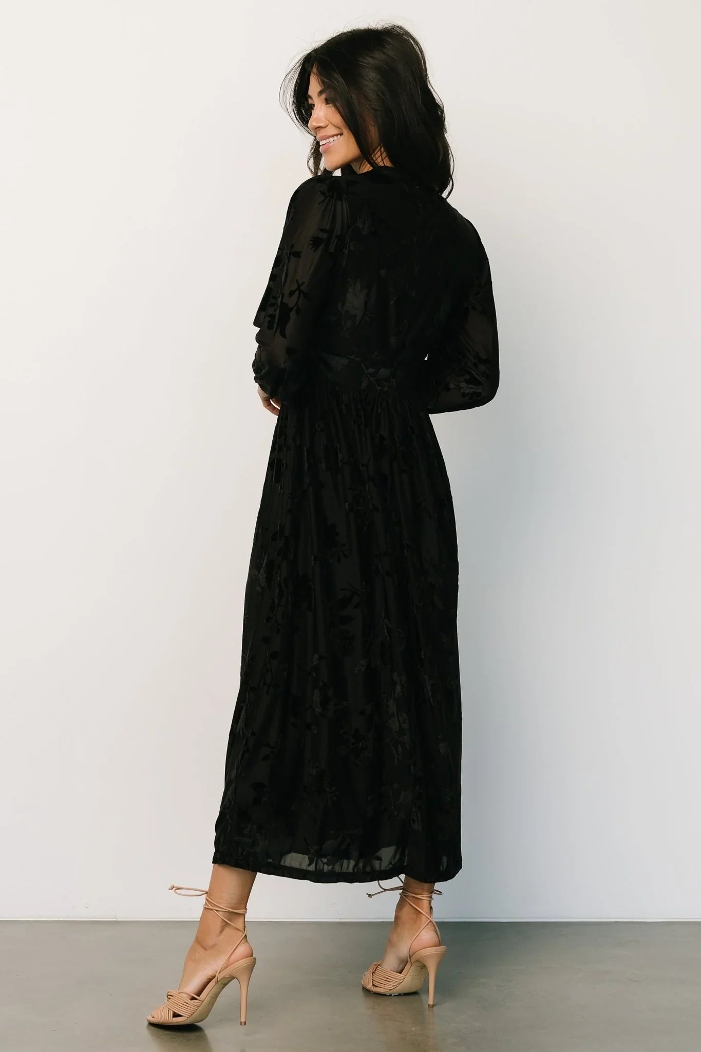 Christine Velvet Embossed Midi Dress | Black