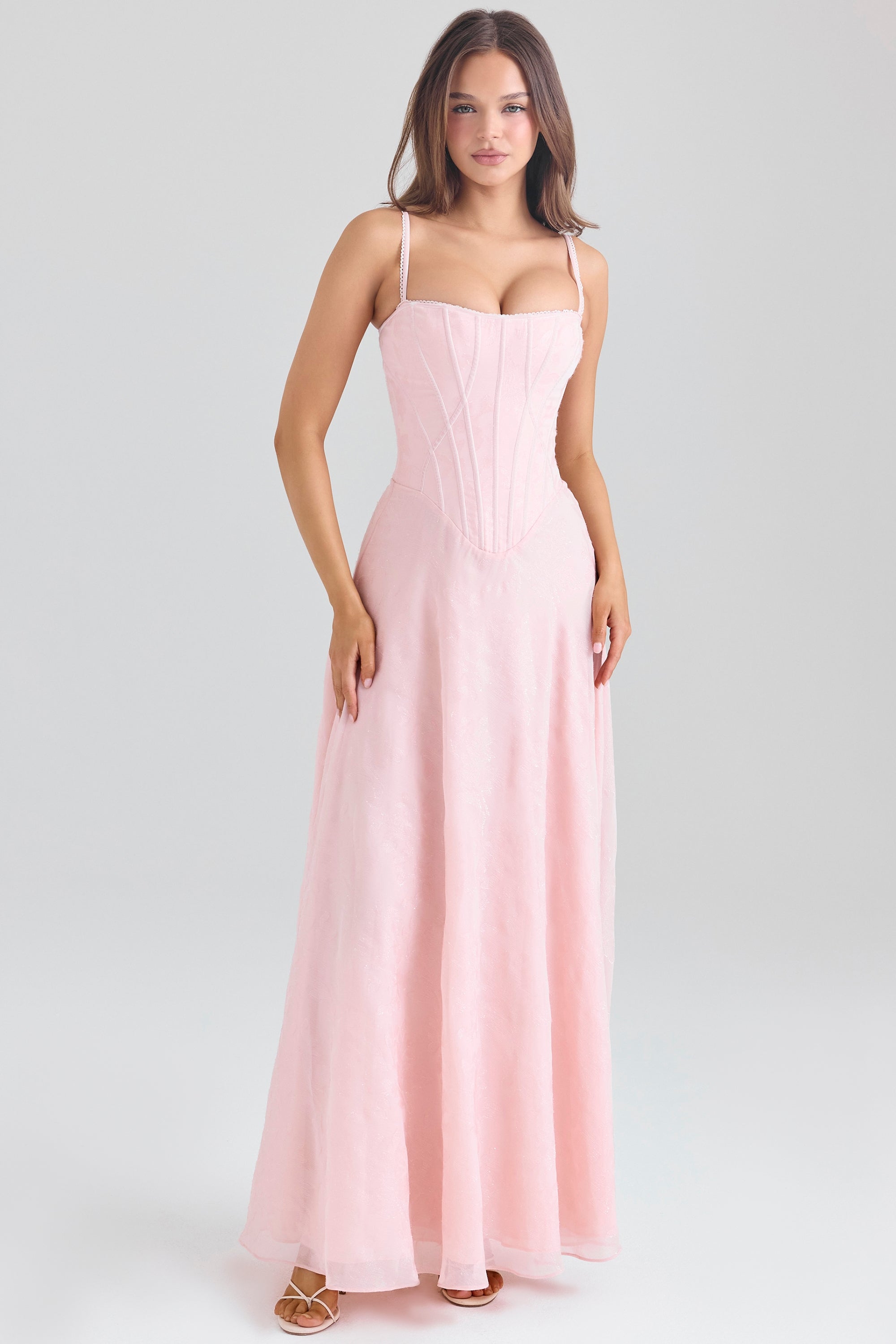 Esme-Blush Pink Lurex Chiffon Maxi Dress