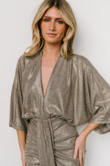 Ciara Ruched Midi Dress | Silver Metallic