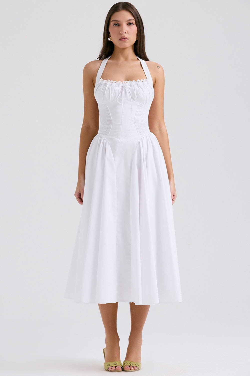 Adabella-White Cotton Halter Sundress