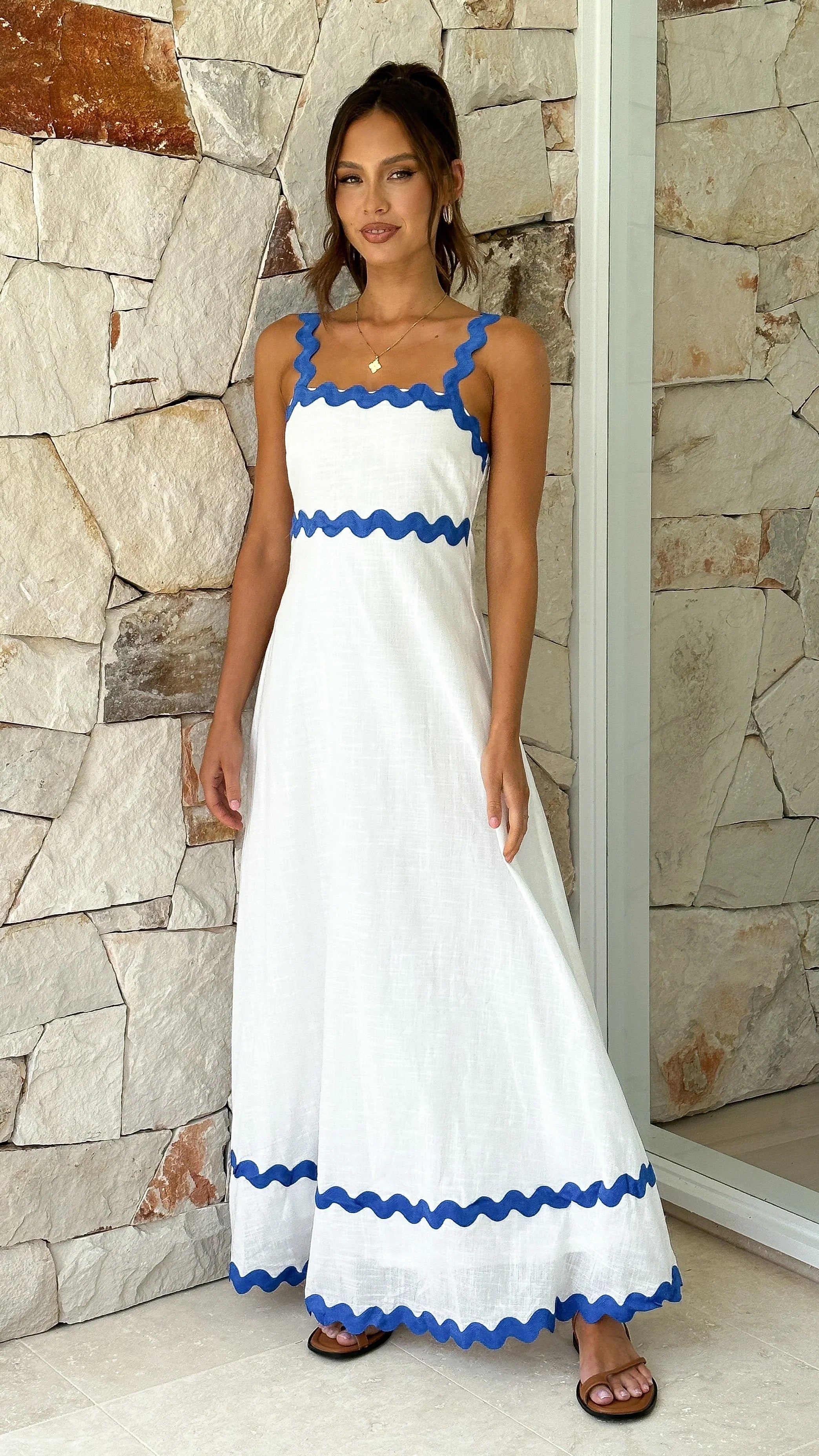 Daleyza Maxi Dress - White / Blue