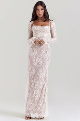 Artemis-Vintage Cream Lace Maxi Dress