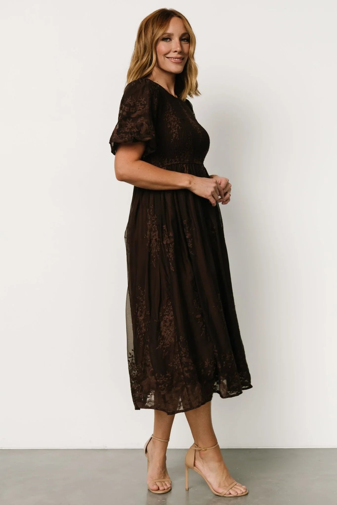 Corrine Embroidered Midi Dress | Brown