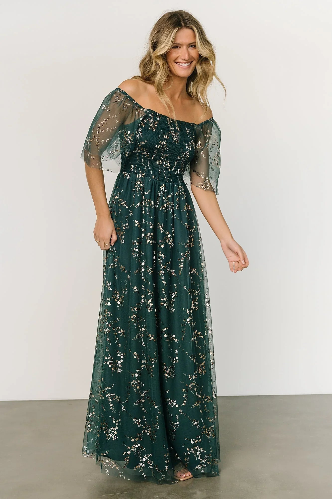 Cassandra Tulle Maxi Dress | Green + Gold