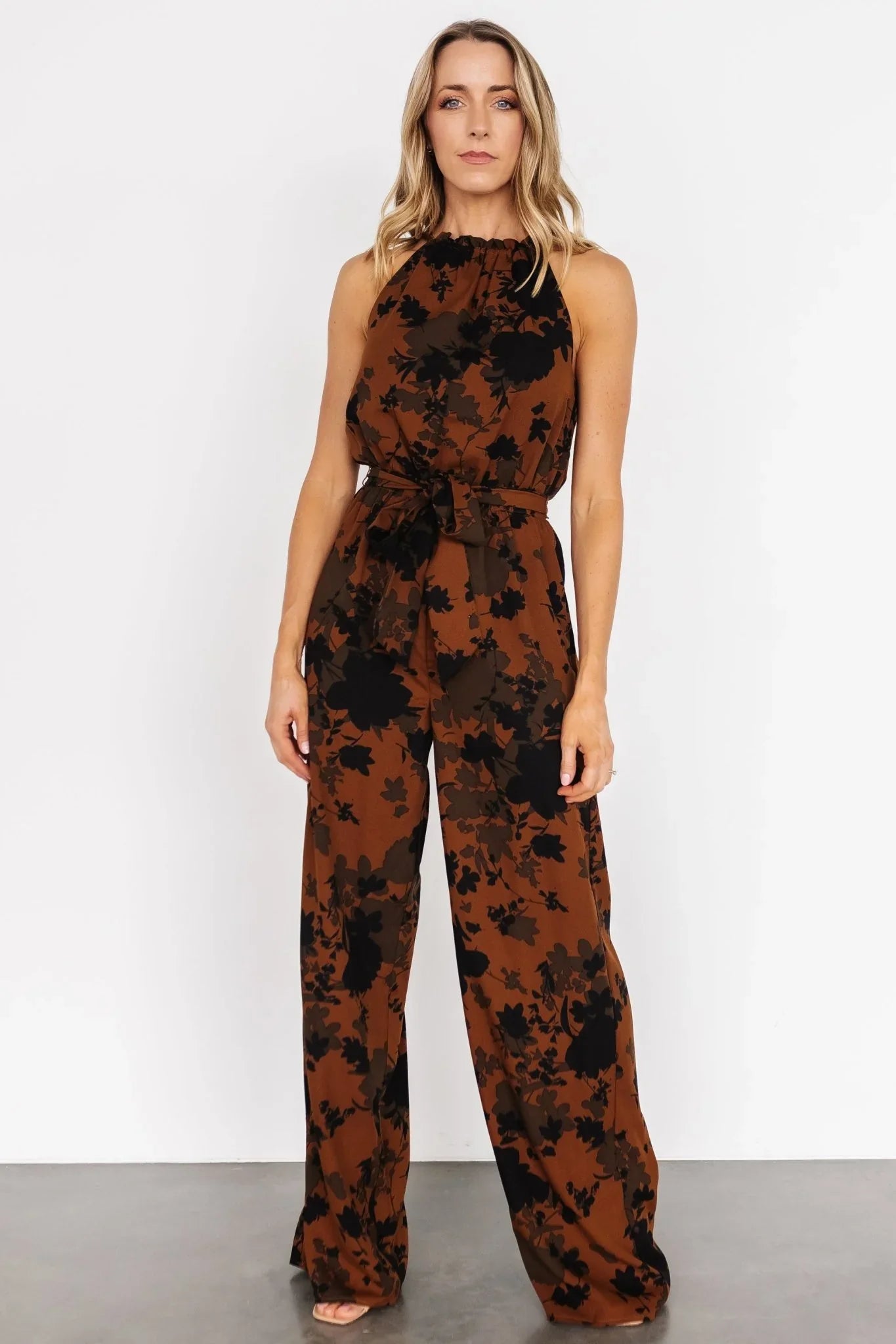 Alameda Halter Jumpsuit | Espresso Print