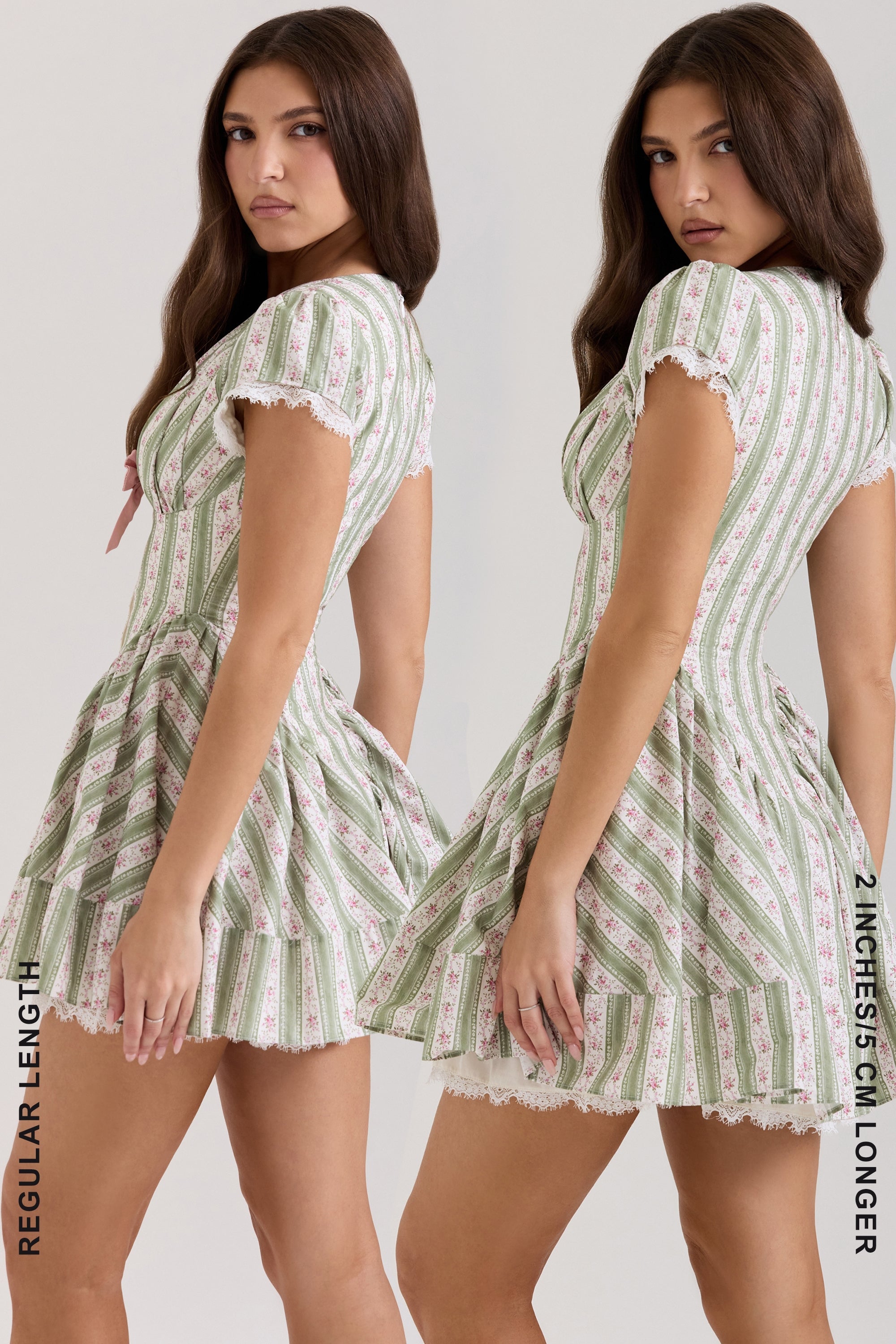 Emiliana-Green Stripe Floral Print Stretch Cotton Mini Dress