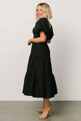 Cindy Puff Sleeve Tiered Dress | Black