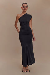 Chloe Peached Jersey One Shoulder Midi Dress - Black