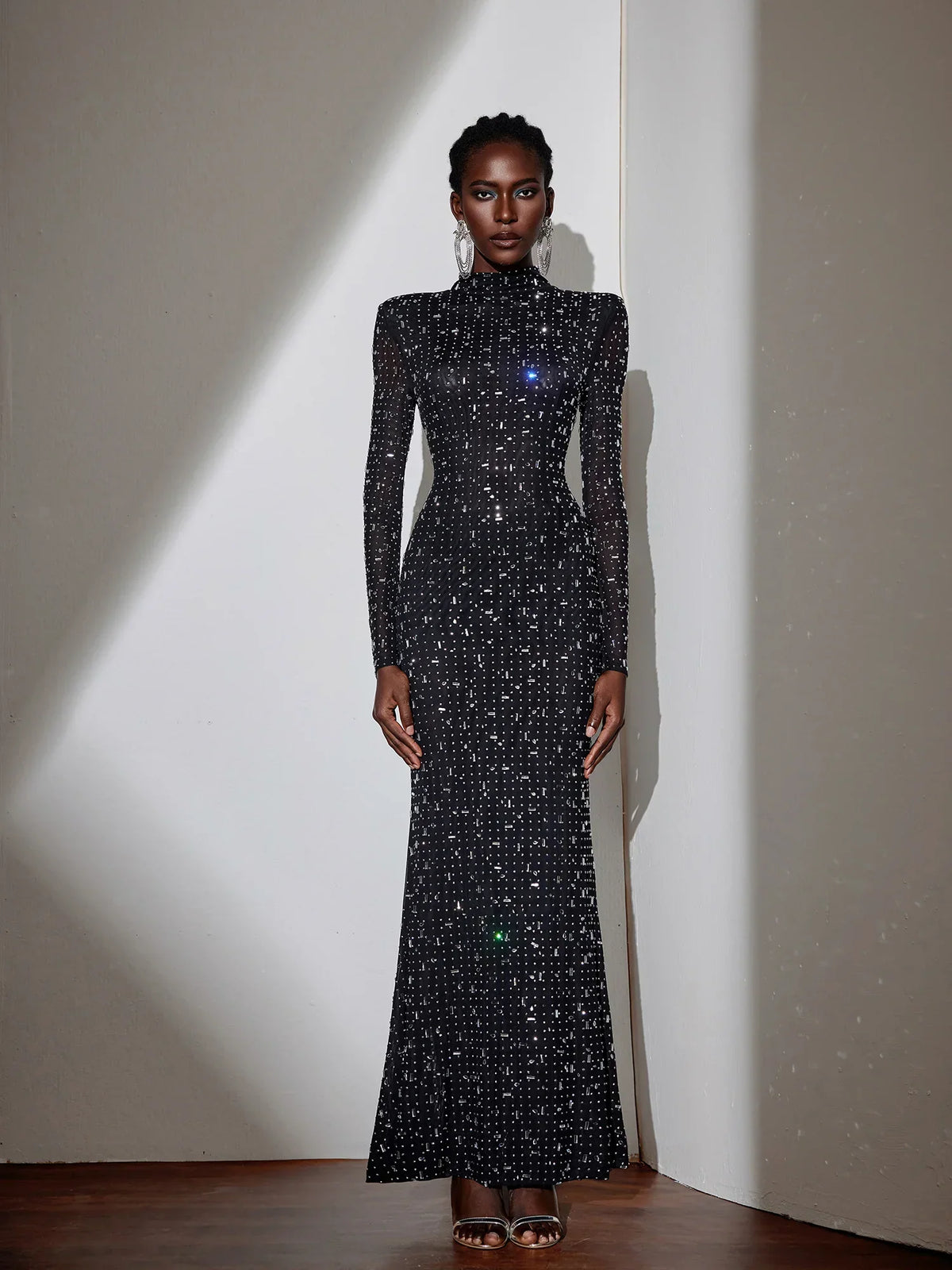 Black Evening Dress with Diamond Embellishments