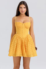 Apricot Lace Corset Mini Dress - Yellow