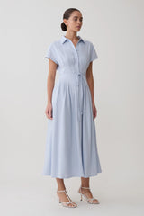 Aysha Buttoned Linen Midi Dress - Cornflower Blue