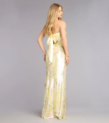 Angelina Satin Tie-Back Floral Sequin Formal Dress