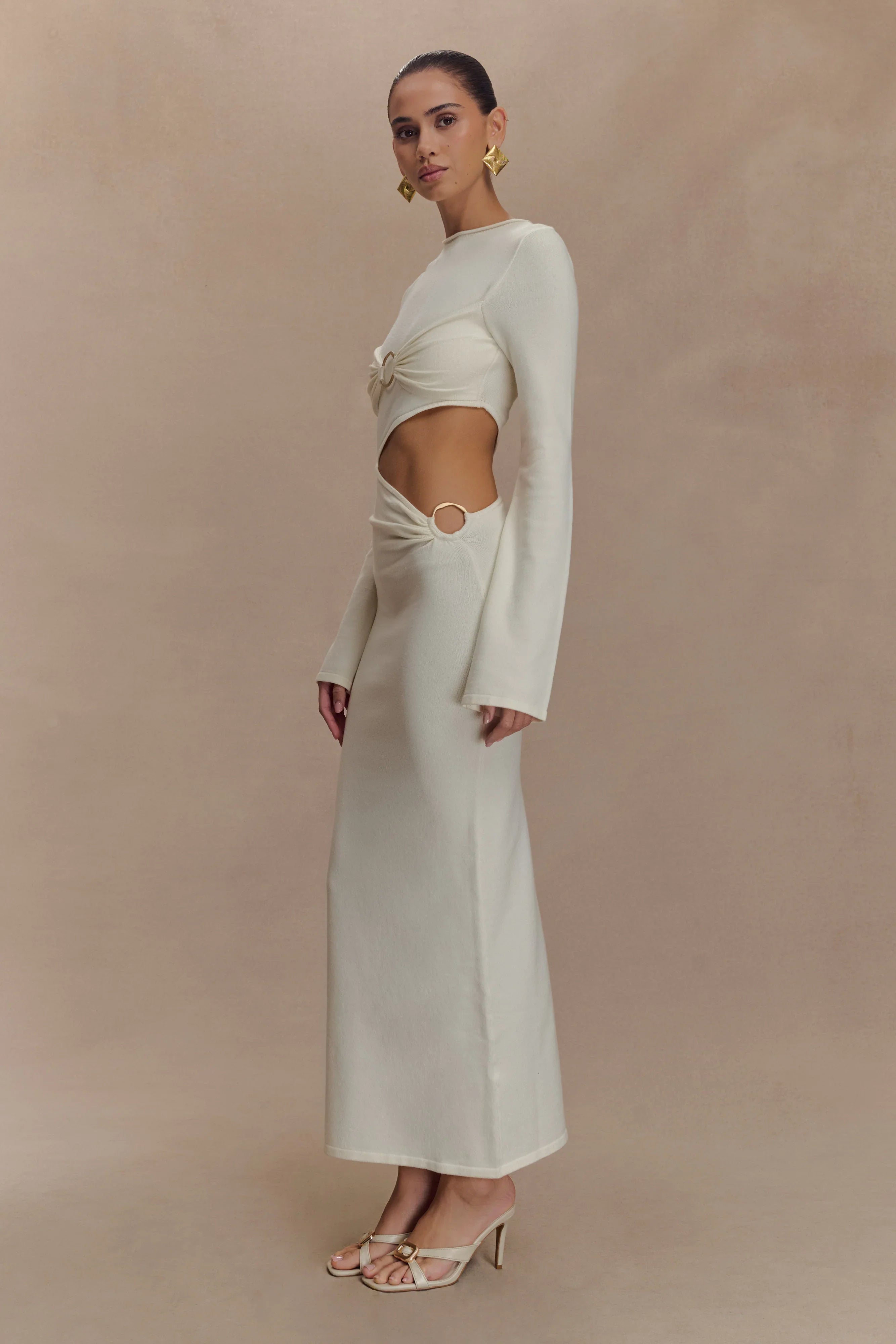 Azariah Long Sleeve Knit Midi Dress - Ivory