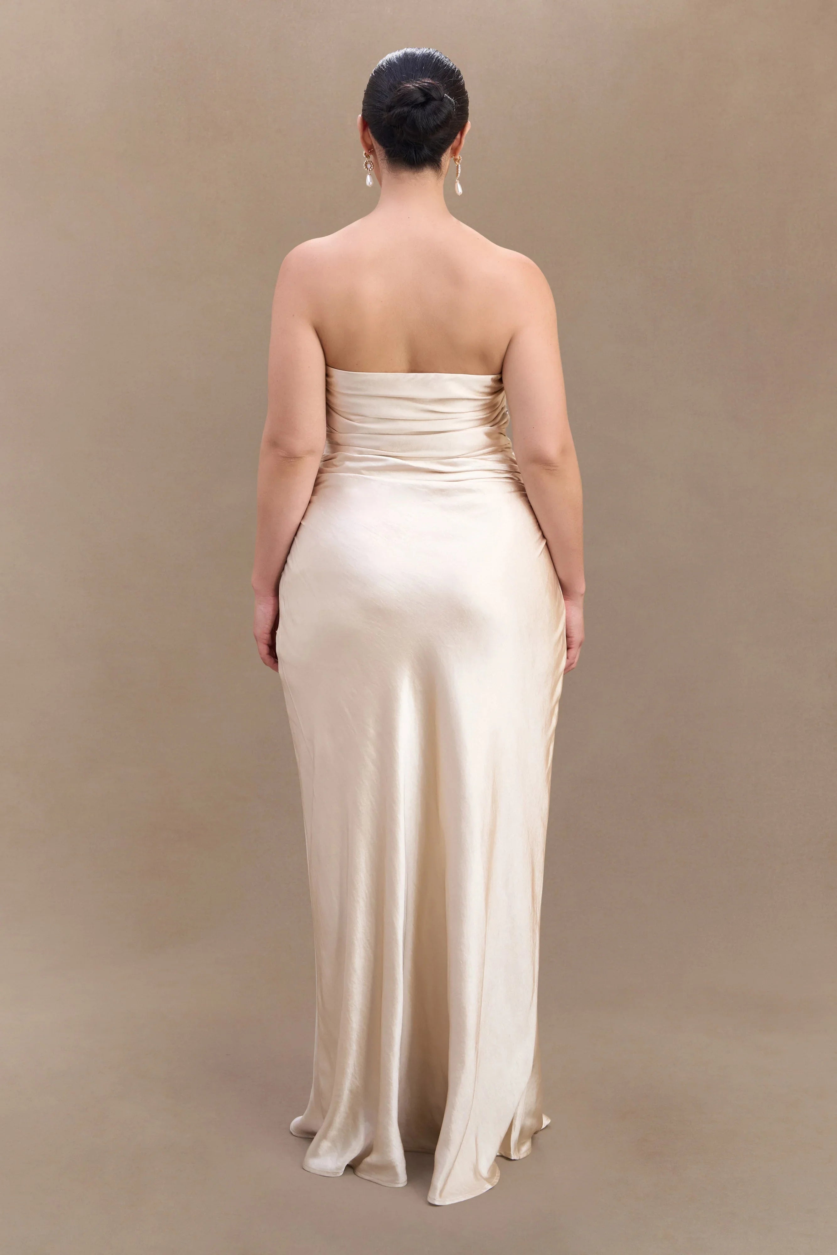 Cedar Strapless Satin Maxi Dress - Blush Gold
