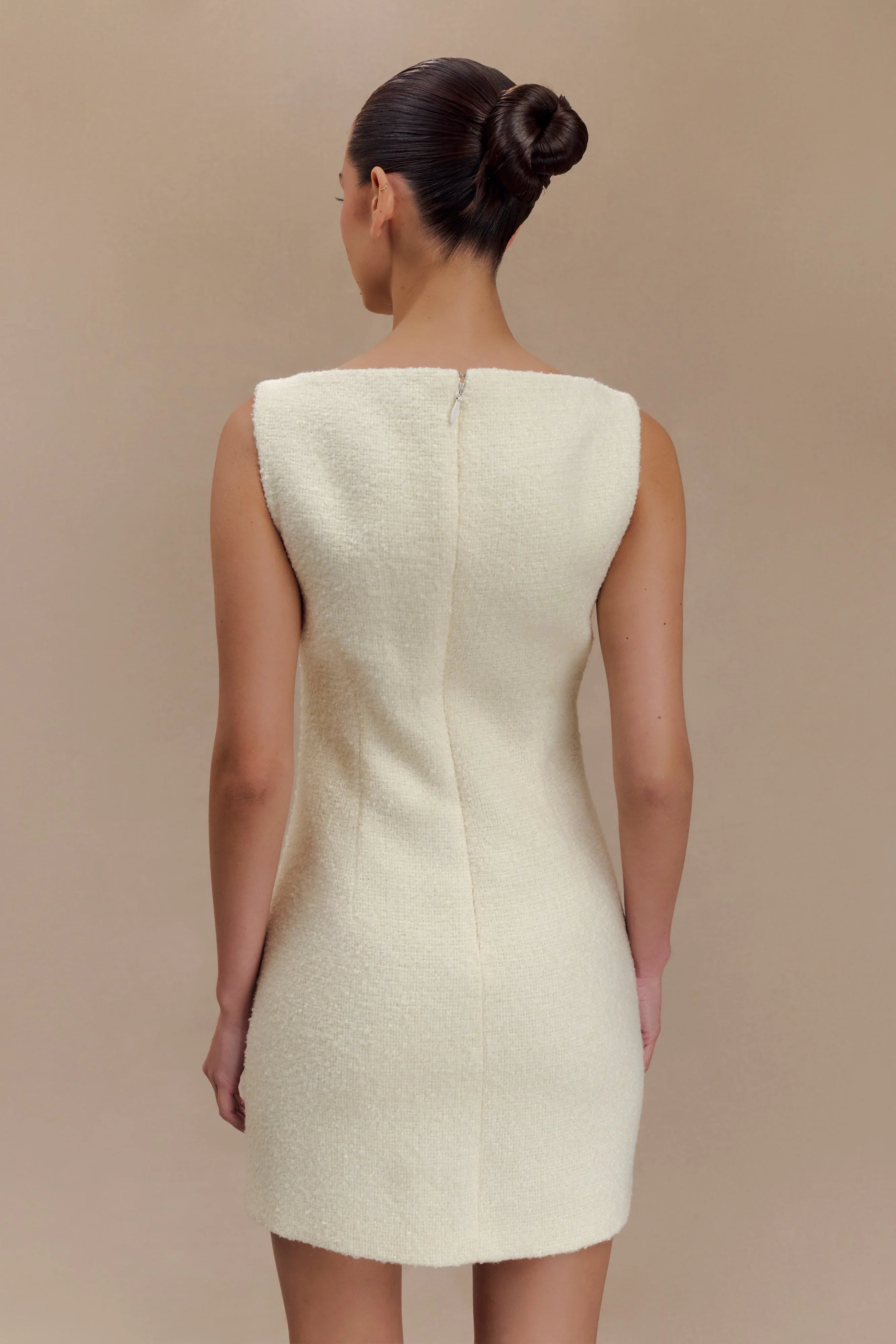 Angela Textured Boucle Mini Dress - Ivory