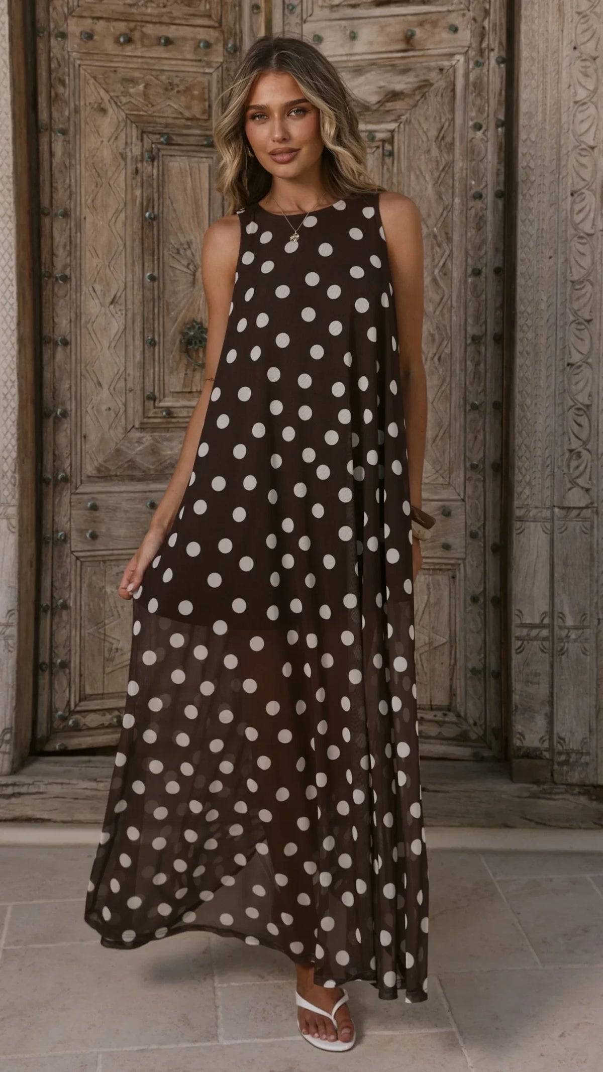 Amryn Maxi Dress - Choc/White Polka Dot