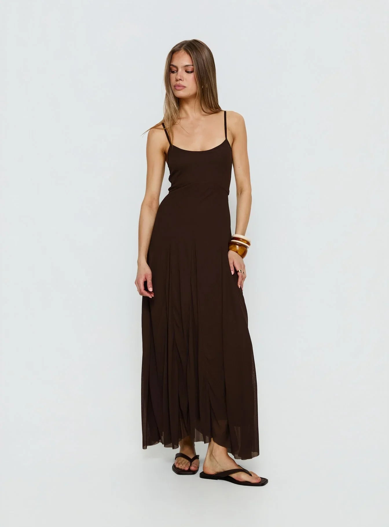 Janeira Pleat Maxi Dress Chocolate