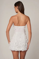 Embellished Bandeau A-line Mini Dress in White