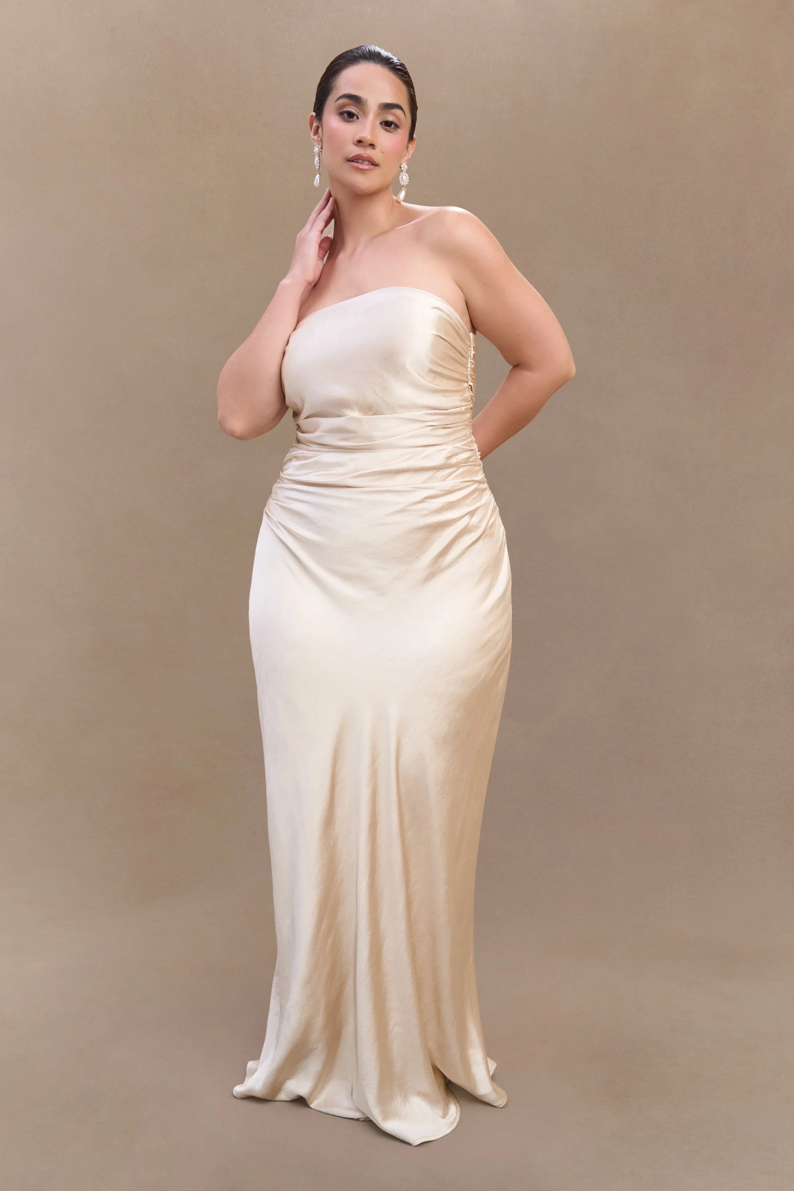 Cedar Strapless Satin Maxi Dress - Blush Gold