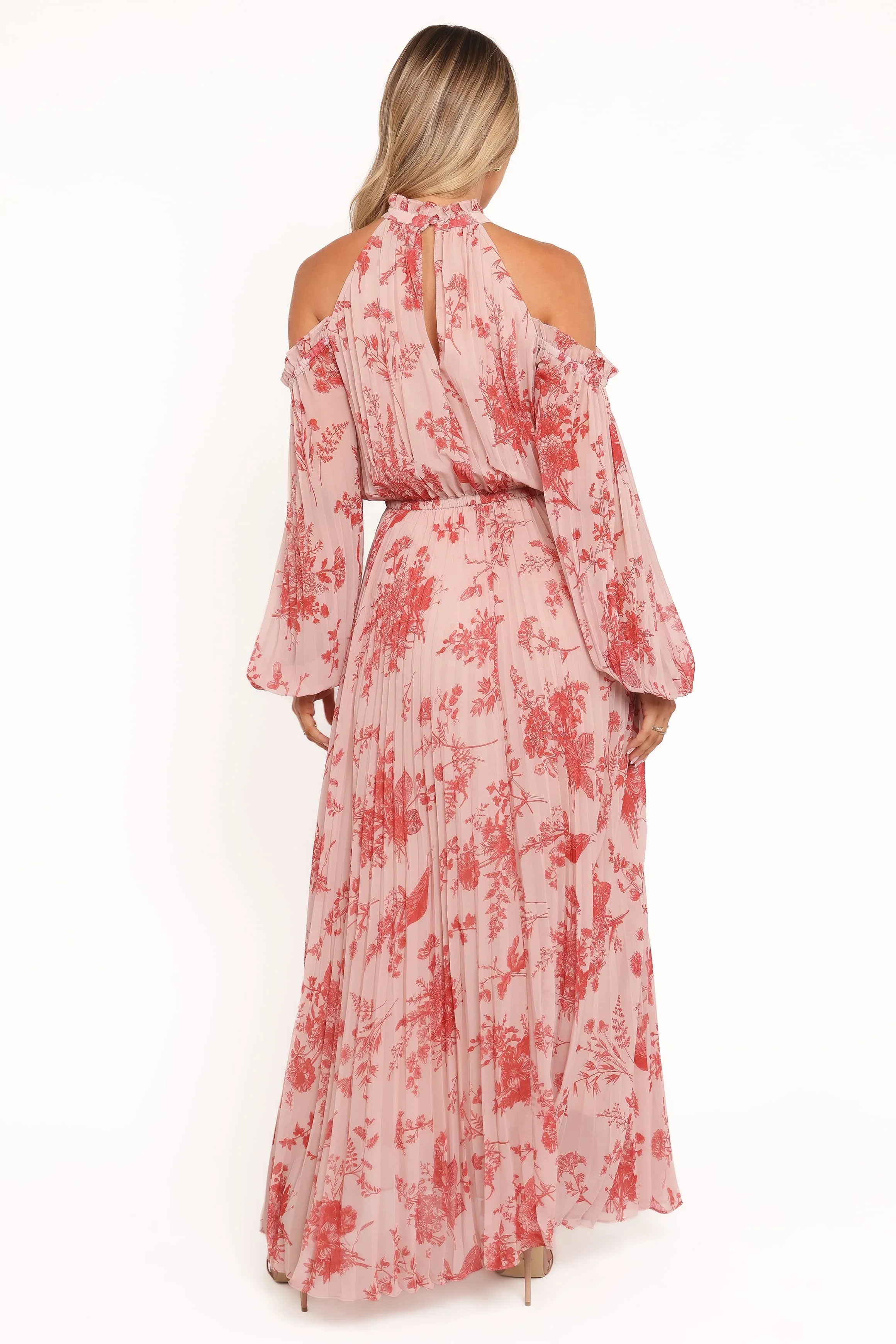 Hilary Pleated Maxi Dress - Red Floral