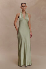 Alice Satin Halter Maxi Dress - Sage