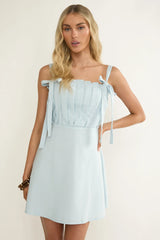 Dylana Pintuck Pleat Bodice Mini Dress Blue